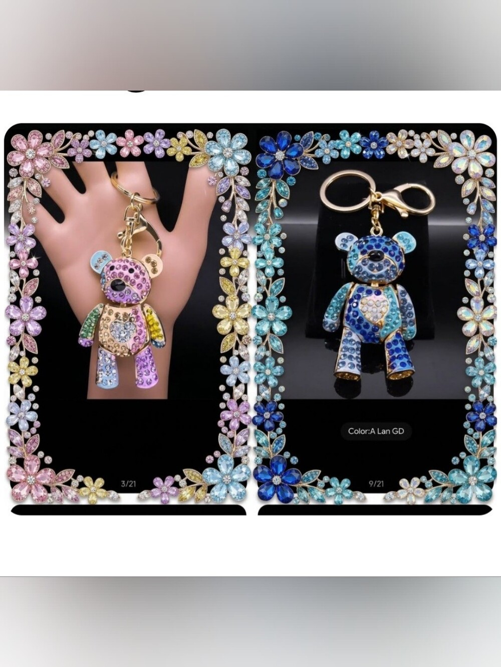 CuteSweet Colorful Full Crystal Big Bear KeyChain  Rhinestone Bag Accessories